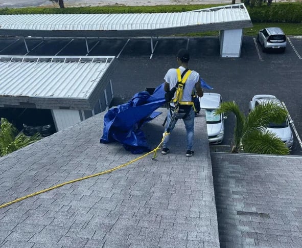 blue roof tarp installation